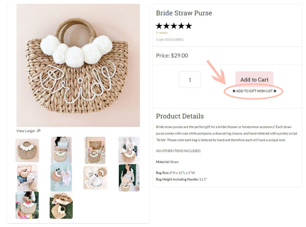 How to add products to your wish list or bridal shower gift registry on Wedding Favorites 