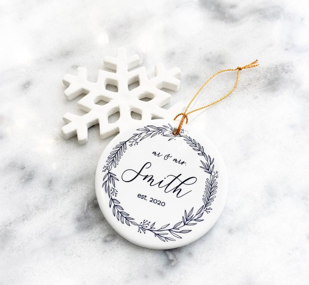 Capture the joy of the holiday season with our exquisite Christmas ornament, a perfect addition to your collection of gifts for the bride. Adorned with elegant details, this ornament celebrates the spirit of love and new beginnings.