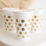 White & Gold Polka Dot Party Cups w/Lids (set of 25)