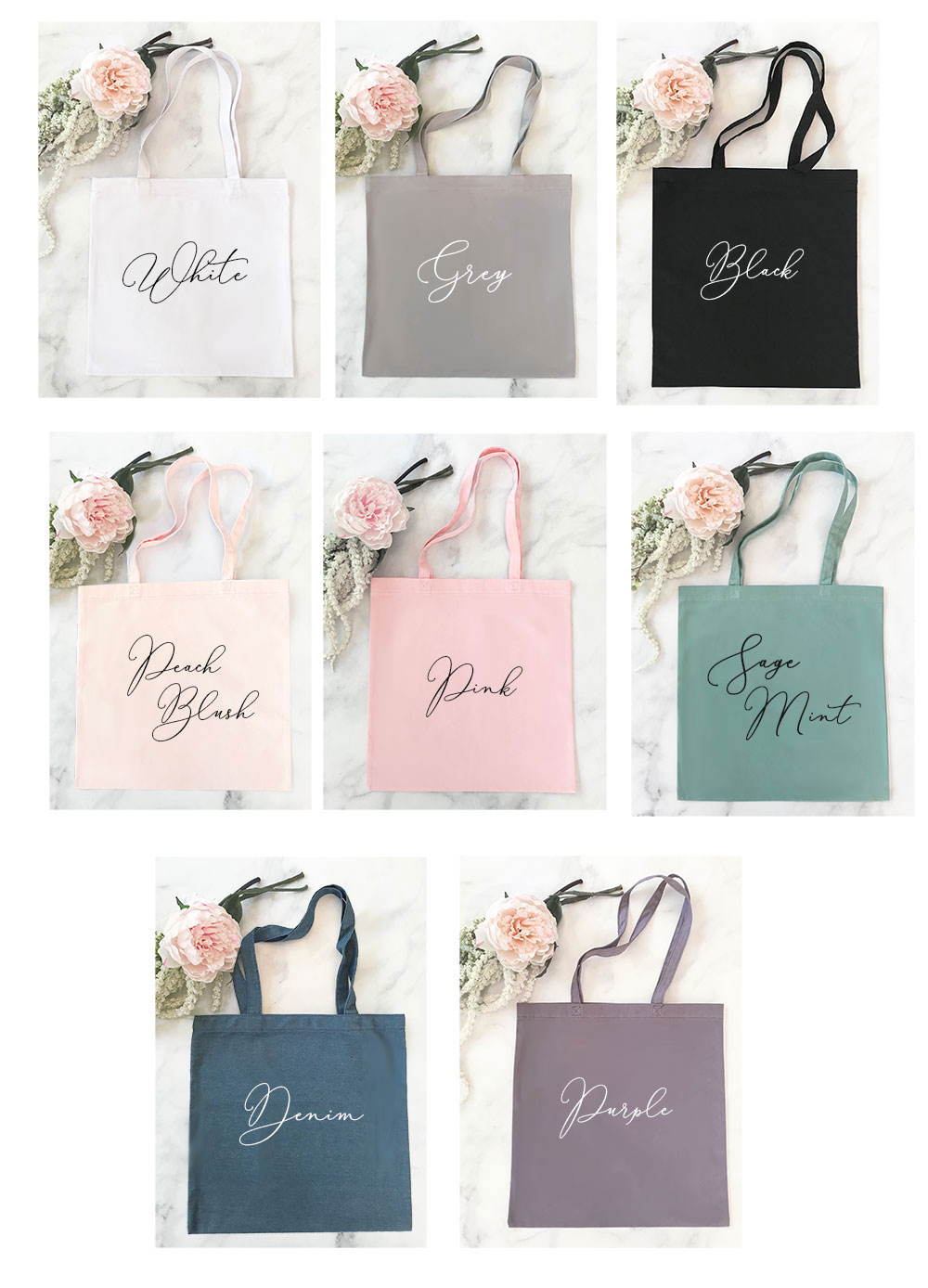 Personalized Bridesmaid Canvas Tote Bags Zipper Set of 6 7 8 