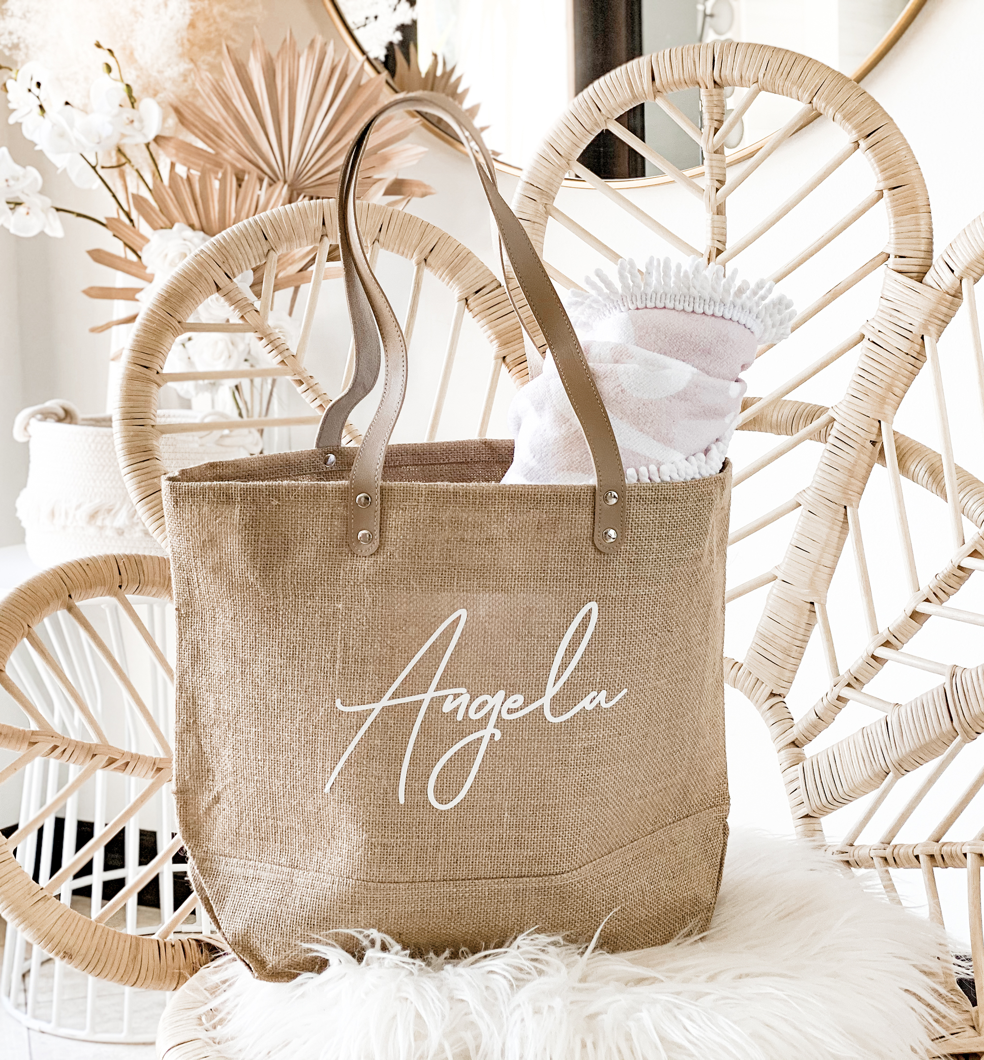 Personalized Burlap Tote Bags Custom Name Jute Bag Bridesmaid 