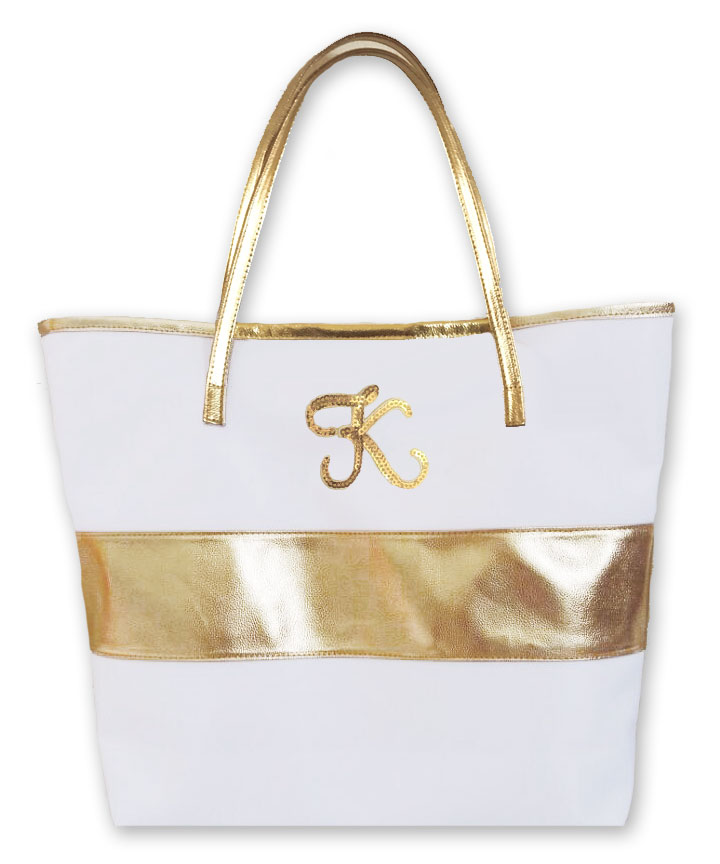Monogram Tote Bag Gold Stripe