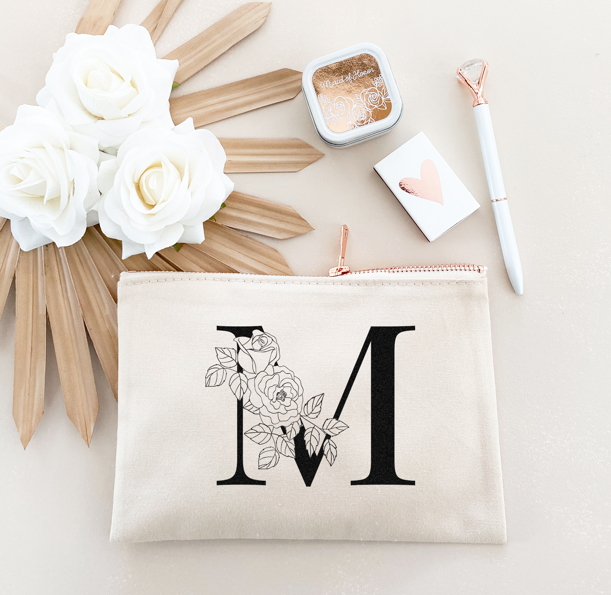 Floral Monogram Makeup Bags