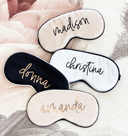 Personalized Sleep Mask With Name, Made From Soft Satin Nylon, Having Black, White, or Blush Color