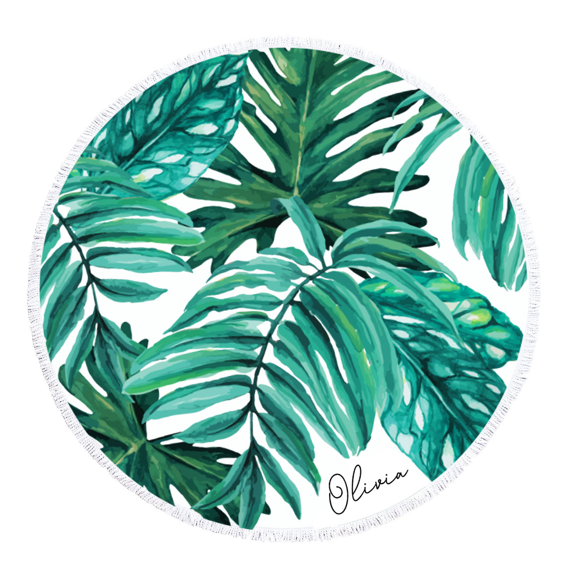 Personalized Round Towel - Palm Leaf
