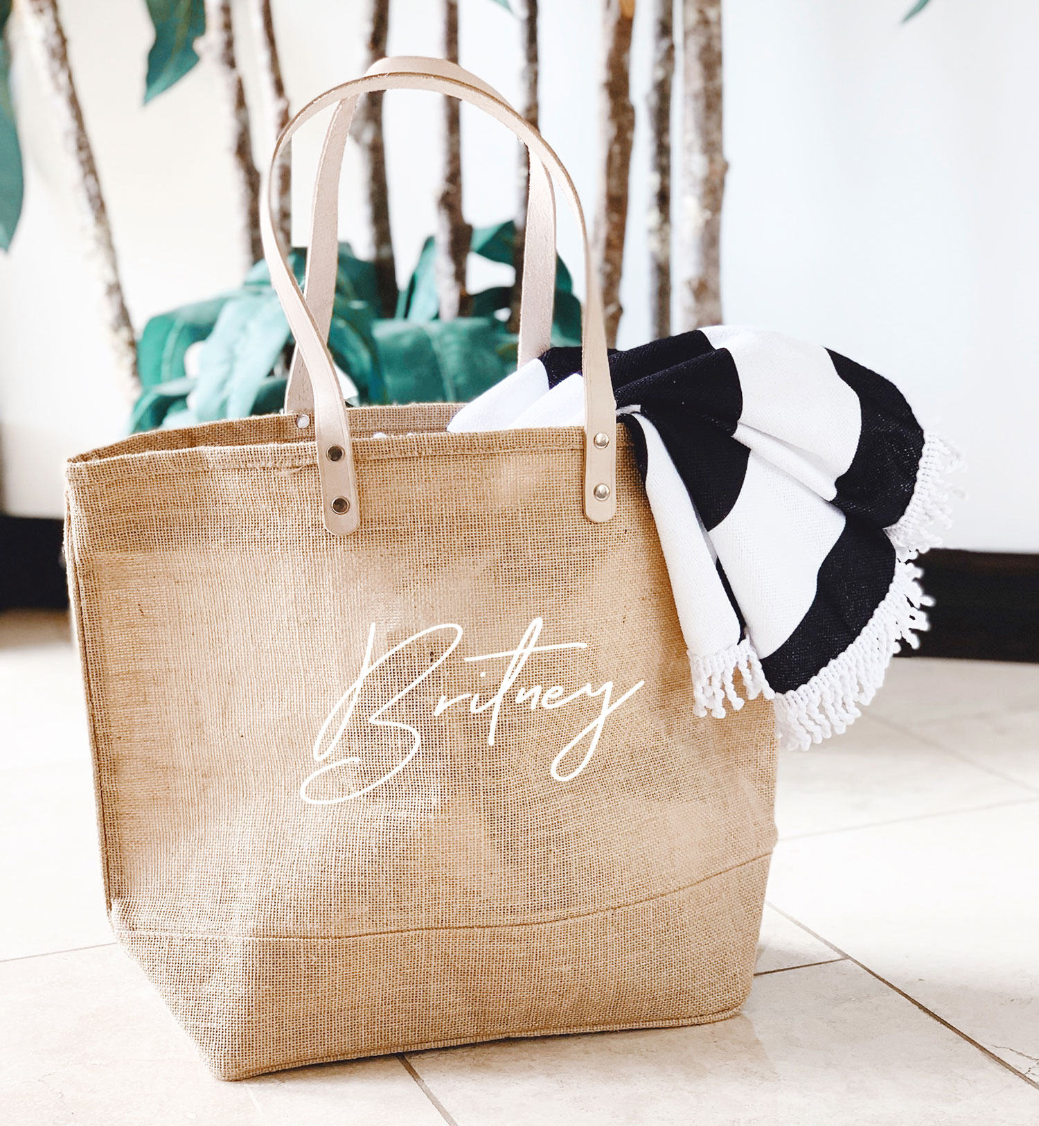 burlap beach bag