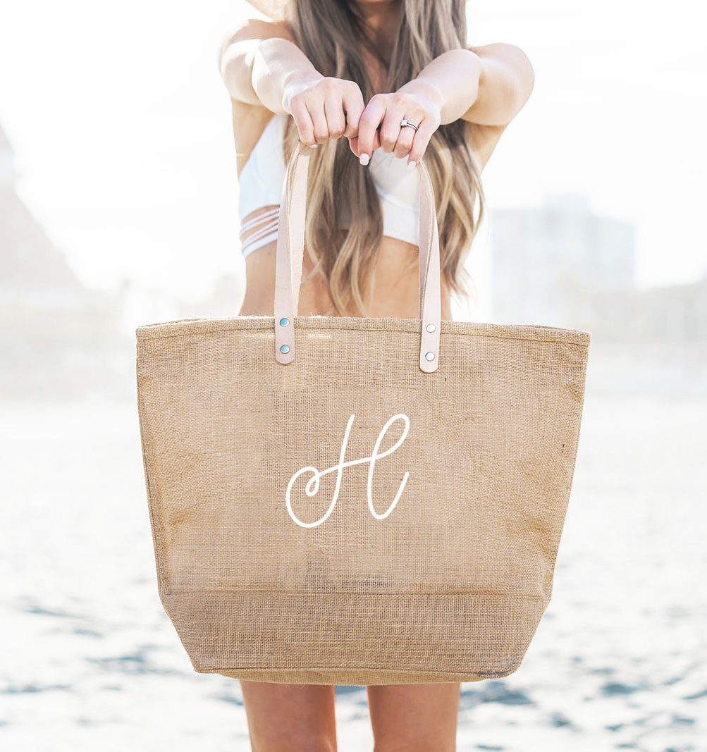 Monogrammed Mesh Beach Bag Set