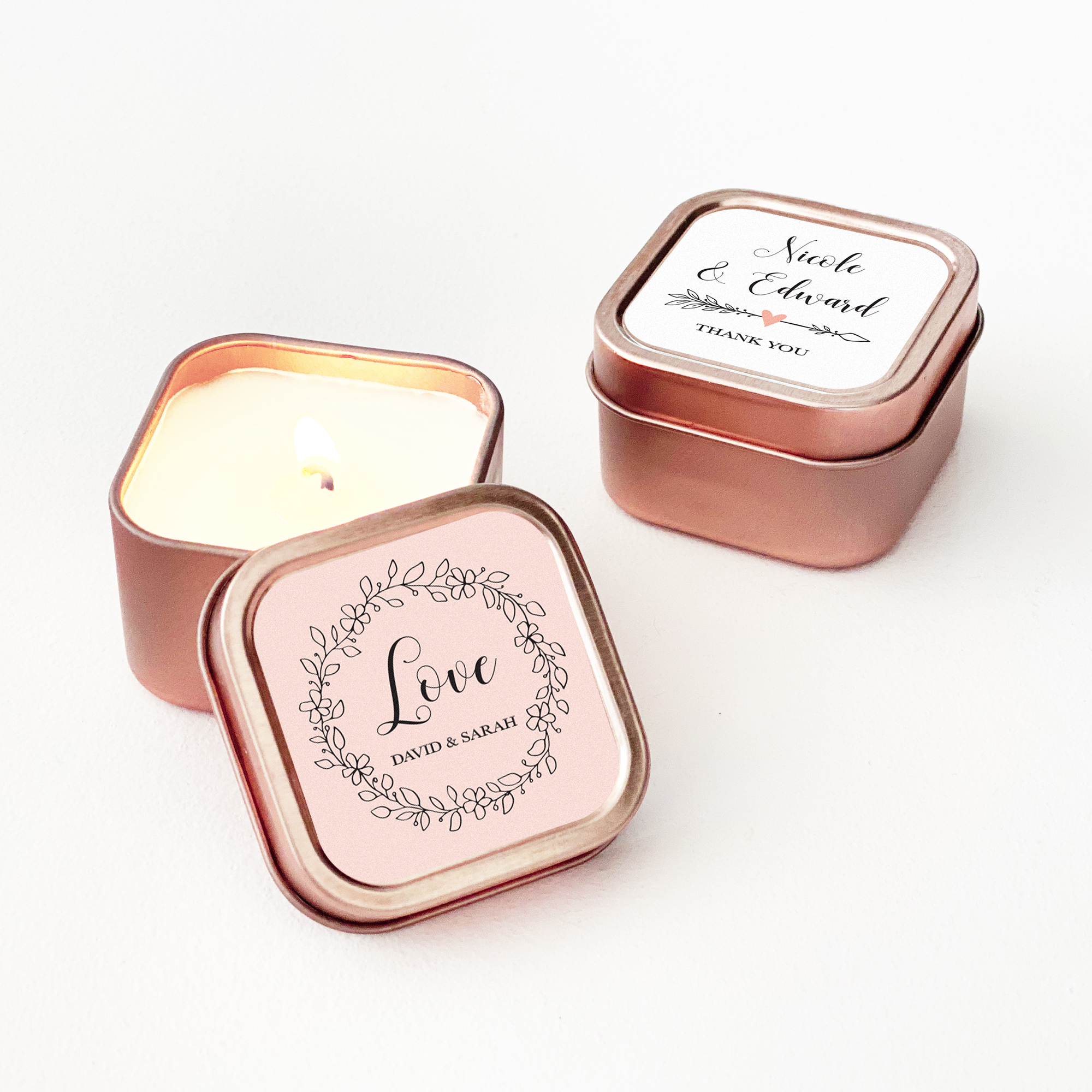 Floral Candle Tin Favors Rose Gold