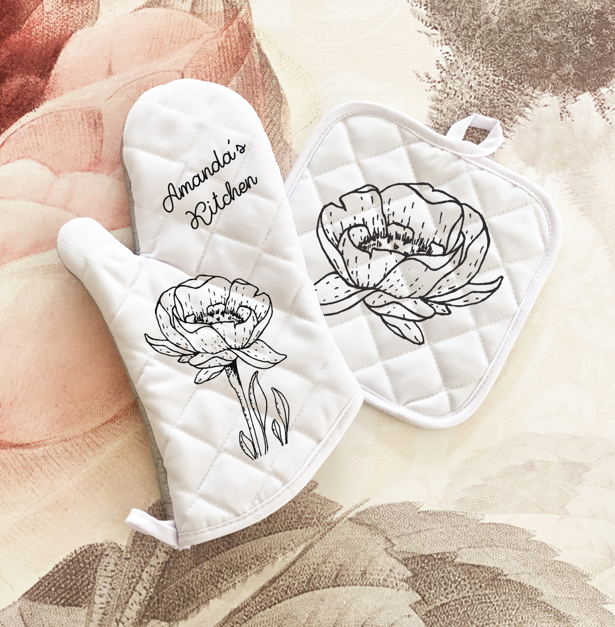 Personalized Floral Oven Mitts