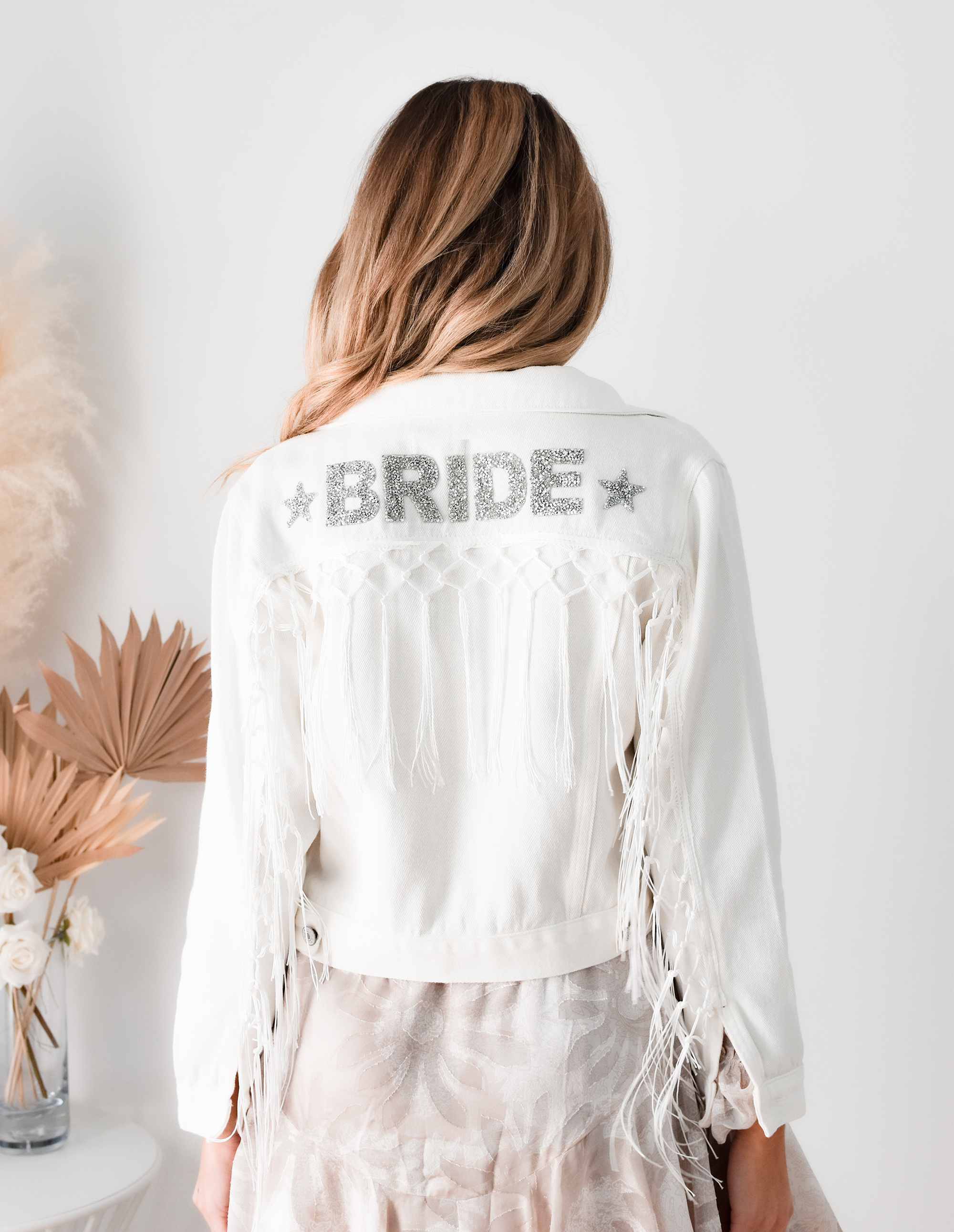 White Leather Fringe Jacket S