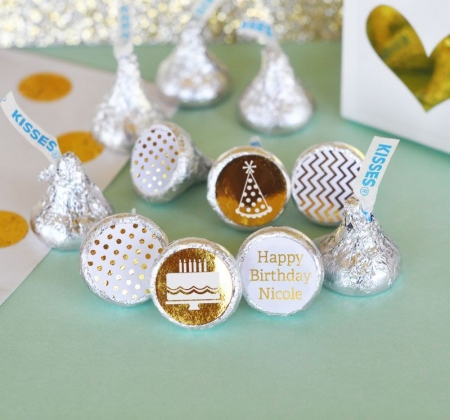 108 Personalized Metallic Foil Birthday Hershey's Kisses Labels Party Favors 