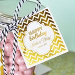 Personalized Metallic Foil 2" Square Favor Labels & Tags - Birthday