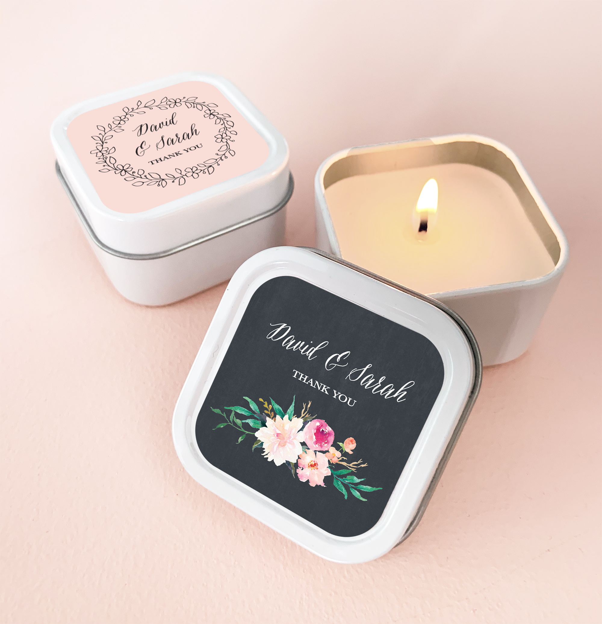 Personalized Floral Garden Square Candle Tins